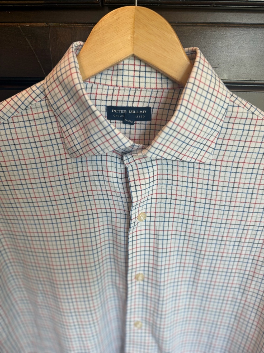 Peter Millar Crown Long Sleeve Nylon Button Shirt L red, black, white, blue